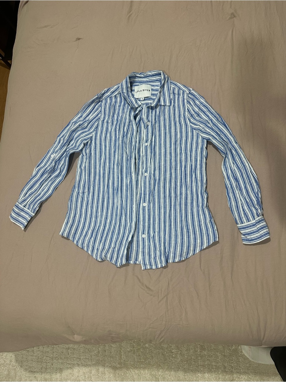 Blue and White Striped linen style Button-Down Shirt